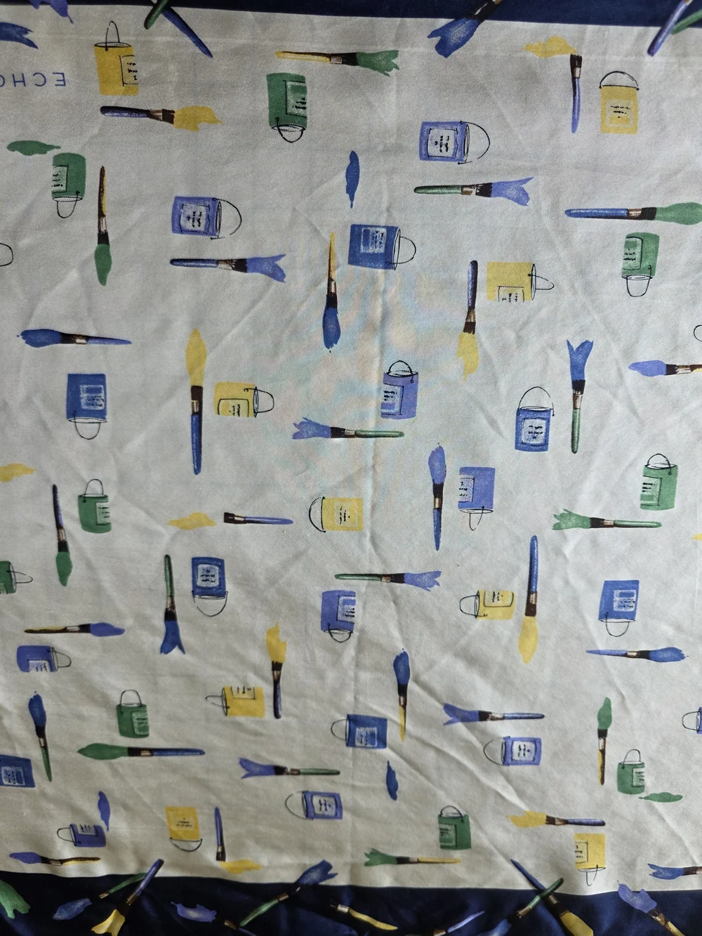 Echo Vintage Paintbrush & Paint Bottle Print Square Scarf 21x21. Rare Print